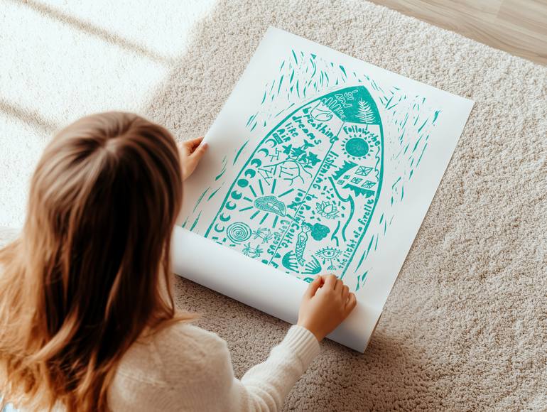 Original Illustration Beach Printmaking by Valerie Perreault