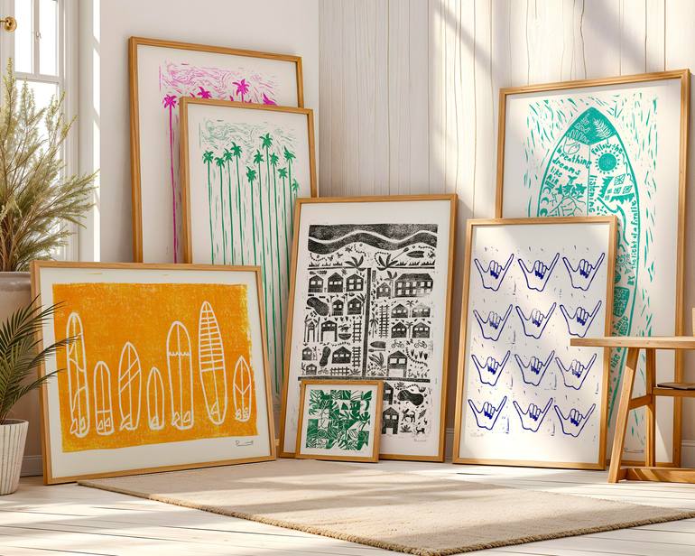 Original Illustration Beach Printmaking by Valerie Perreault