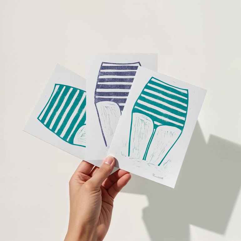 Original tropical Beach Printmaking by Valerie Perreault
