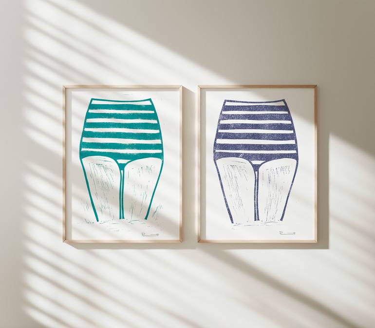 Original tropical Beach Printmaking by Valerie Perreault