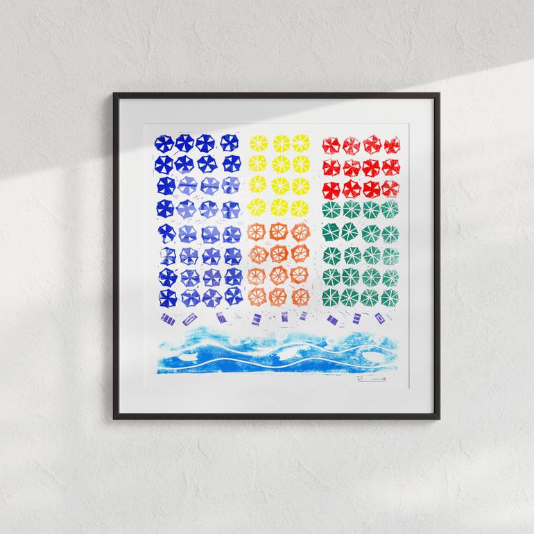 Original Illustration Beach Printmaking by Valerie Perreault