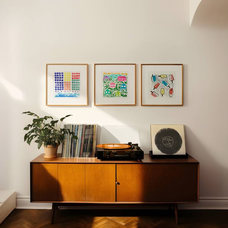 Original Illustration Beach Printmaking by Valerie Perreault