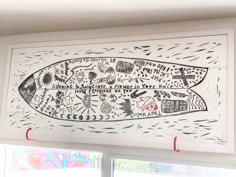 Original Illustration Beach Printmaking by Valerie Perreault