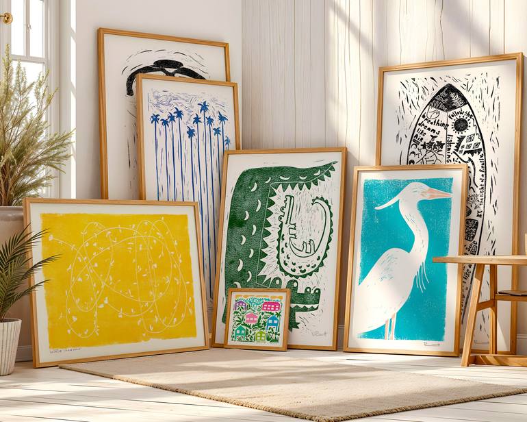 Original Illustration Beach Printmaking by Valerie Perreault