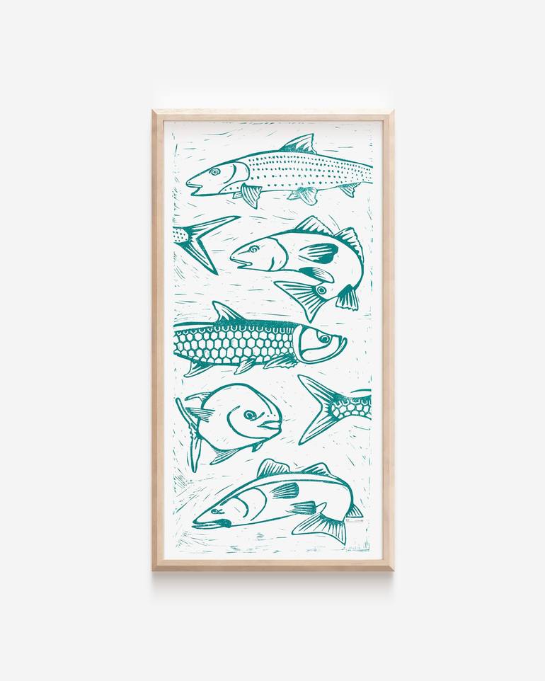Original Illustration Fish Printmaking by Valerie Perreault