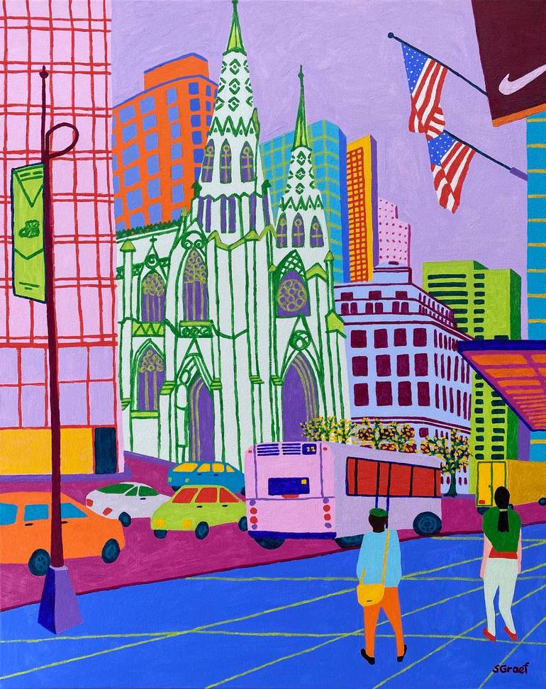 Original Architecture Painting by Sue Graef | Contemporary Art on Canvas | St. Patrick's Cathedral