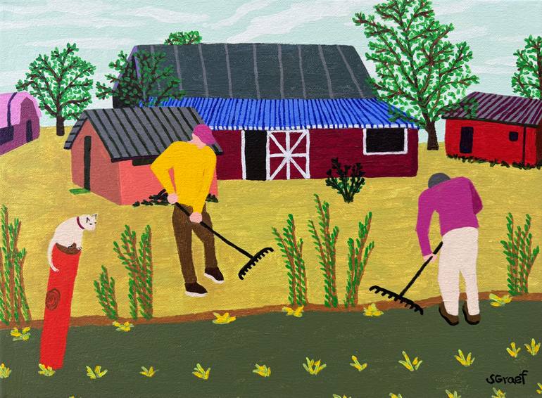Original Landscape Painting by Sue Graef | Contemporary Art on Canvas | Working on the Farm