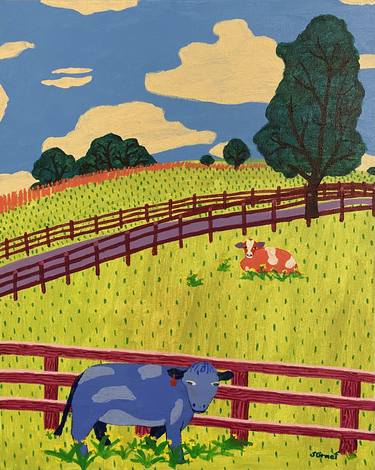 Print of Modern Cows Paintings by Sue Graef