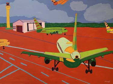 Original Expressionism Airplane Paintings by Sue Graef