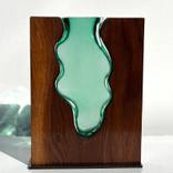 Handblown Emerald Glass Lake with Walnut Wood by scott slagerman