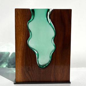 Handblown Emerald Glass Lake with Walnut Wood