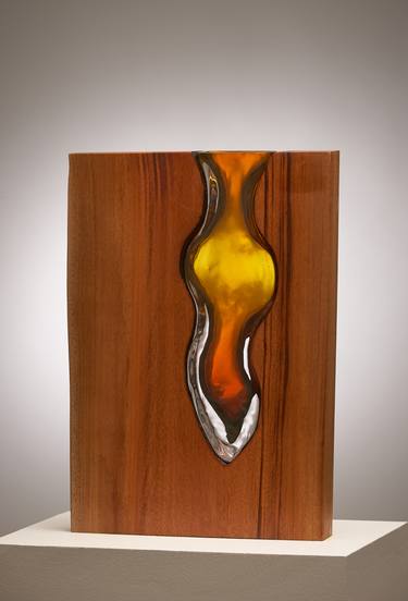 Live Edge Wood with Hand Blown Topaz Colored Glass thumb