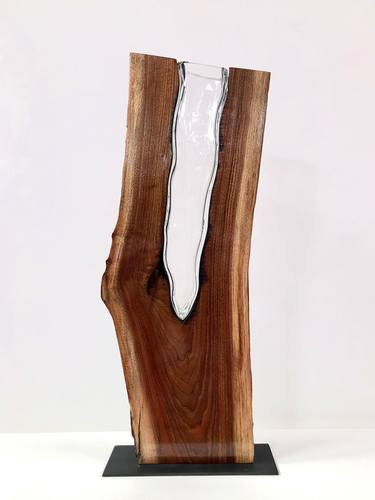 Hand Blown Clear Glass with Walnut Wood thumb