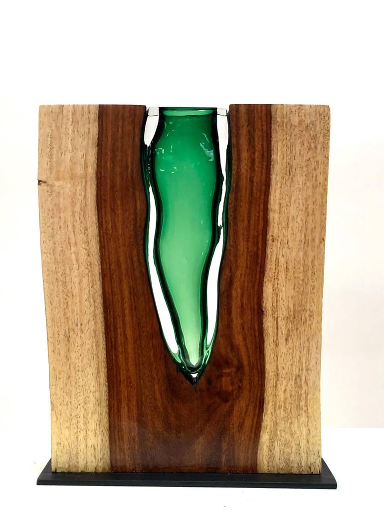 Indian Rosewood with Emerald Glass Hand Blown Sculpture by scott ...