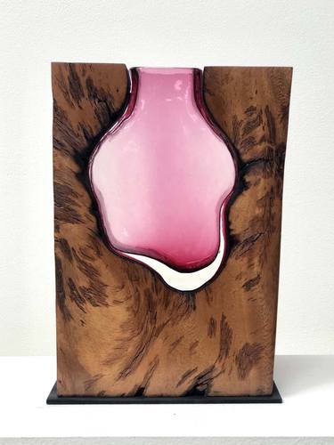 Ruby Glass with Monkey Pod Wood Sculpture by Scott Slagerman thumb