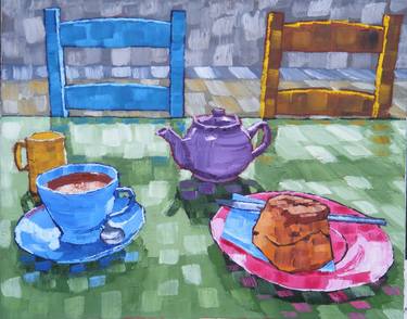 37. Tearoom Still Life Blue Enamel Coffee pot, Earthenware and Fruit 2017 by Anthony D. Padgett (after Van Gogh Arles 1888) thumb