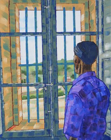 45. Vincent's Bedroom Window at the Saint Paul Asylum 2017 by Anthony D. Padgett (after Van Gogh Saint Remy 1889) thumb