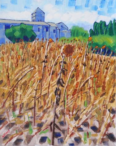 46. View of the Church of Saint Paul de Mausole with Sunflowers 2017 by Anthony D. Padgett (after Van Gogh Saint Remy 1889) thumb