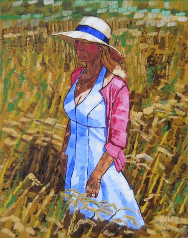 58. Middle Aged Lady Standing against a Background of Wheat 2017  by Anthony D. Padgett (after Young Girl by Van Gogh Auvers sur Oise 1890) thumb
