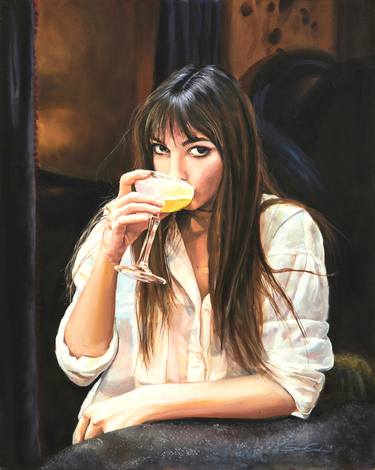 Jane Birkin portrait- with drink thumb