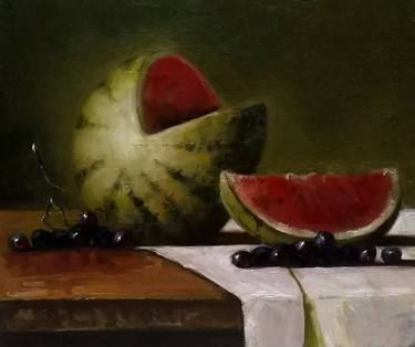 Still life with watermelon and grapes thumb