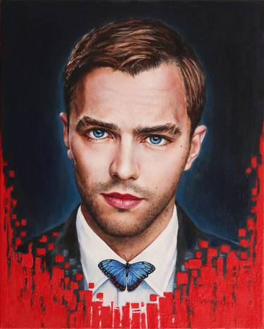 Blue butterfly /  Portrait of actor Nicholas Hoult. Realism, fine art, butterfly, canvas, handsome, man, oil. thumb