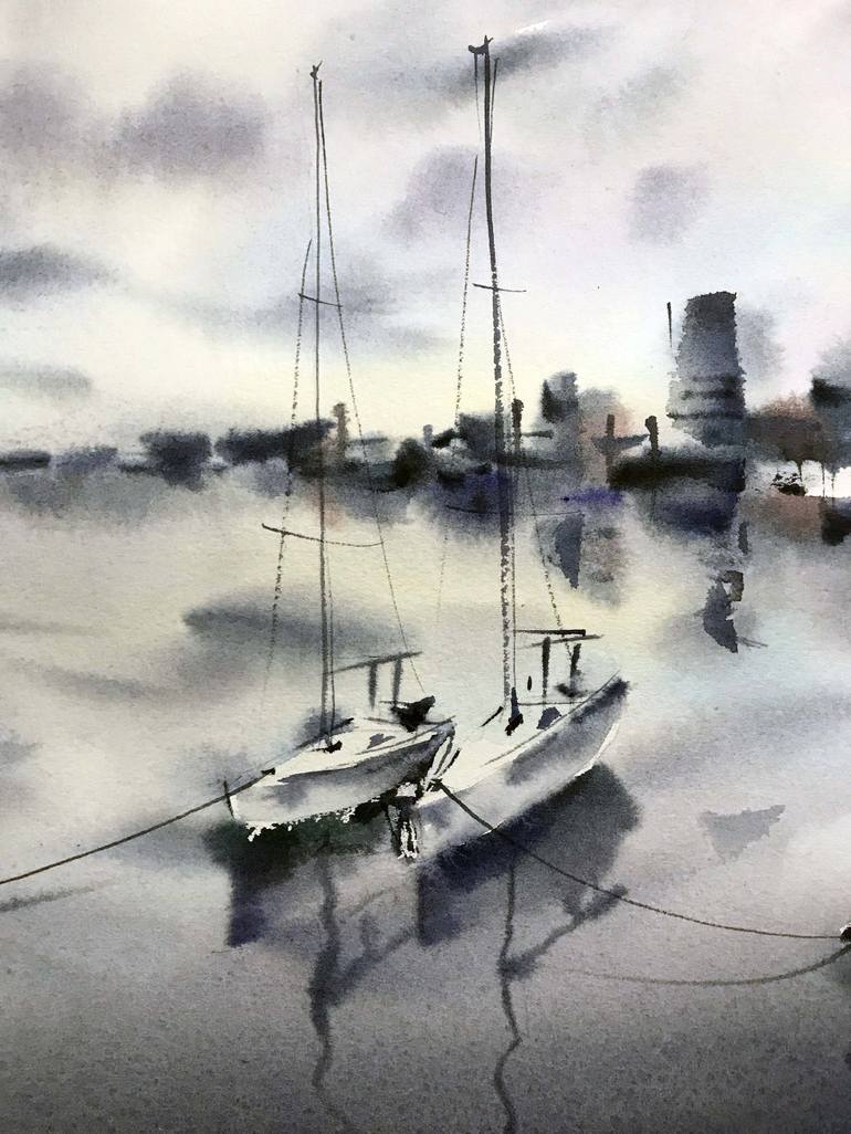 Original Boat Painting by Galina Poloz