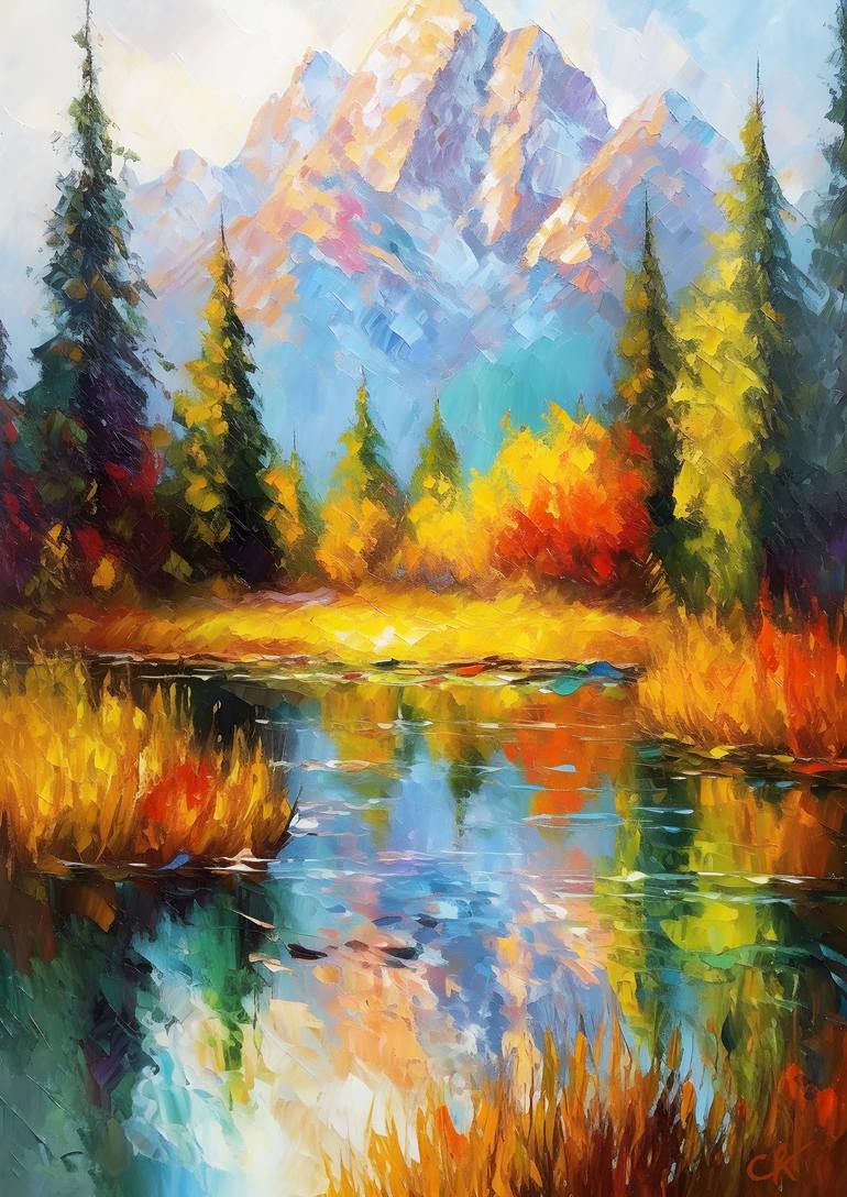 Teton's Radiant Reflections: A Symphony of Color and Serenity Painting by  Chris Rutledge