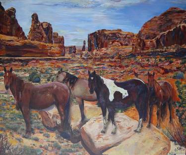 Wild horses in Moab Utah thumb