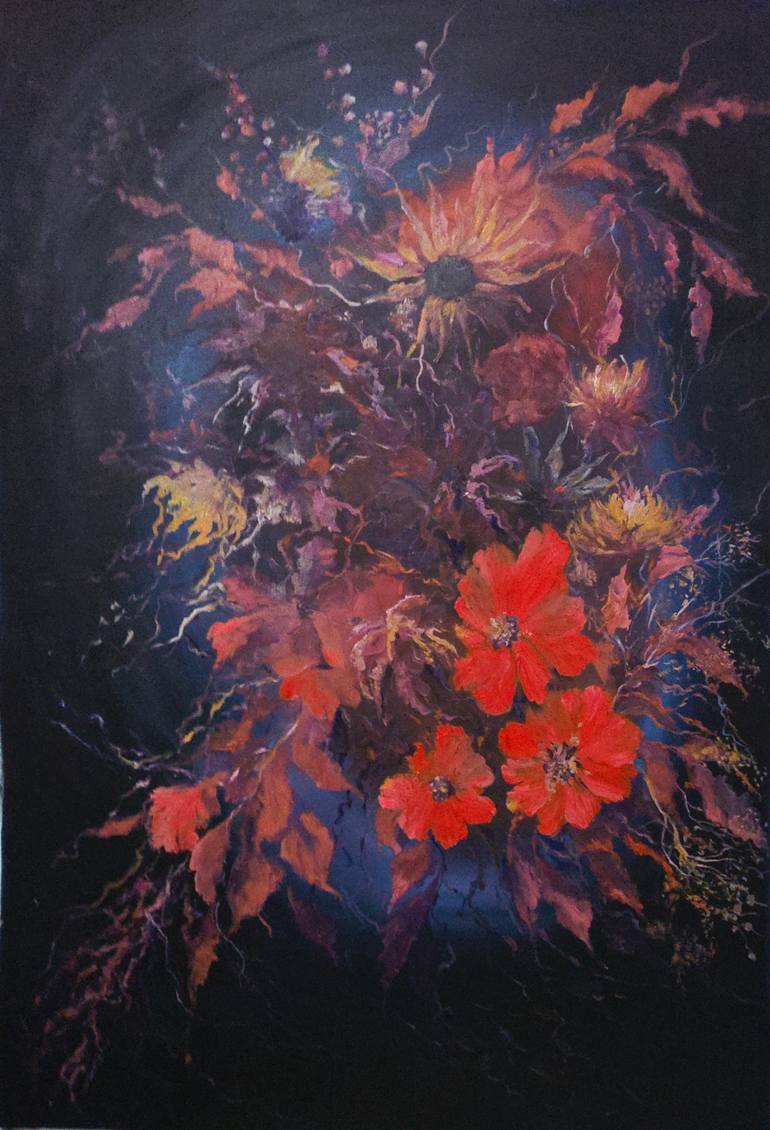 Original Botanic Painting by Evgenia Alhindi | Expressionism Art on Canvas | Lights of the night