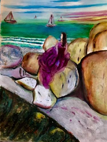 Original Impressionism Beach Paintings by Virginella Martin