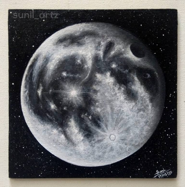 Original Full Moon Circle Canvas Painting Art Universe