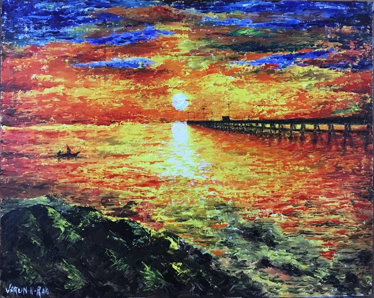 The Sunrise Of Pondicherry Painting By Varun Rao | Saatchi Art