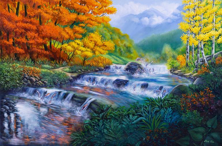 Autumn Landscape, Small Drawing, Original Oil Pastel Art, Wall Art