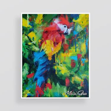 Oil Painting "Red Parrot" abstract wall art thumb