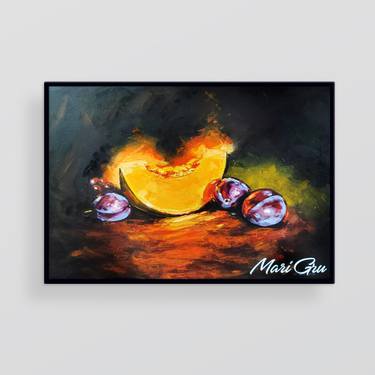 Melon Still life Painting Original Oil Wall Art 30"x 20" thumb
