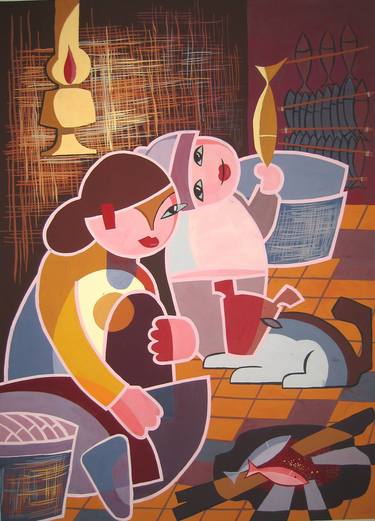 Print of Art Deco Children Paintings by Phung Wang