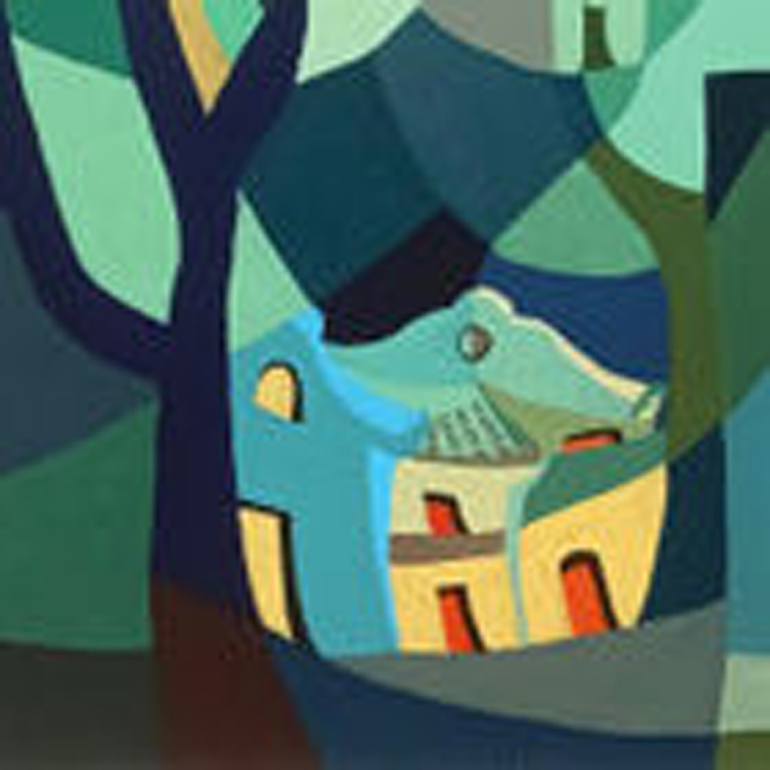 Original Art Deco Landscape Painting by Phung Wang