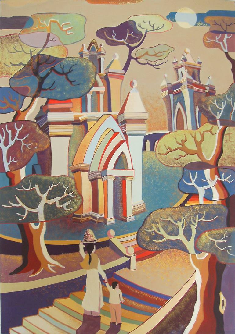 Old architectural landscape Painting by Phung Wang | Saatchi Art, image size:770x1096