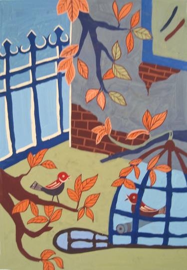 Original Art Deco Garden Paintings by Phung Wang