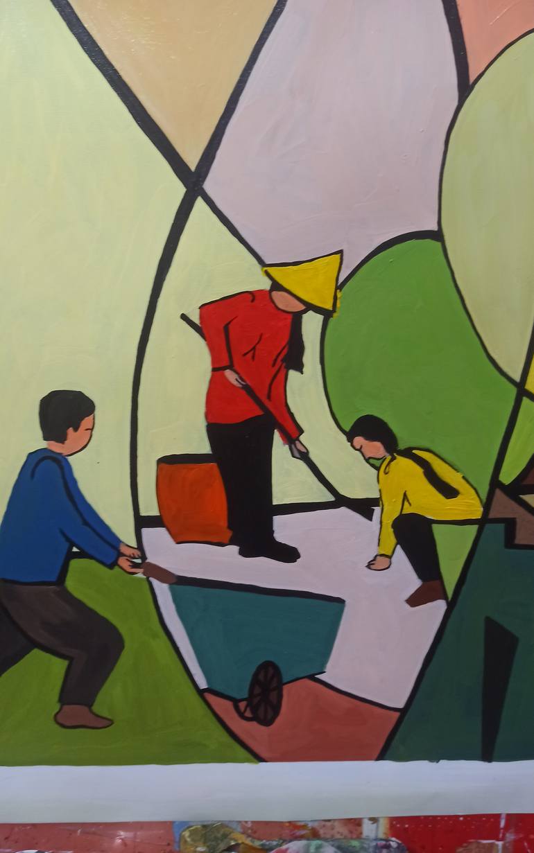 Original Art Deco Landscape Painting by Phung Wang