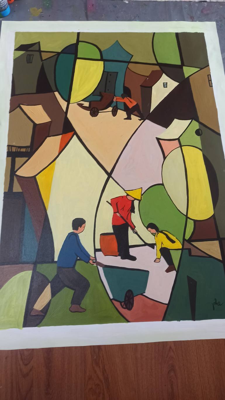 Original Art Deco Landscape Painting by Phung Wang