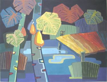 Original Art Deco Garden Paintings by Phung Wang