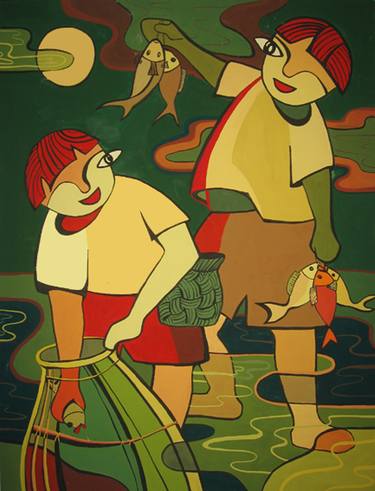Print of Art Deco Children Paintings by Phung Wang
