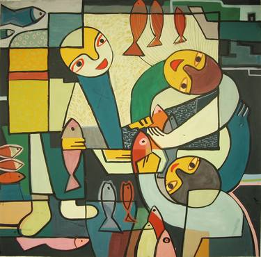 Print of Cubism Women Paintings by Phung Wang