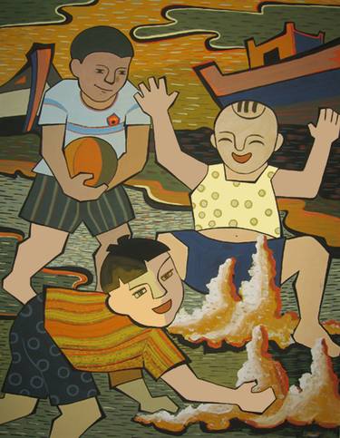Original Art Deco Children Paintings by Phung Wang