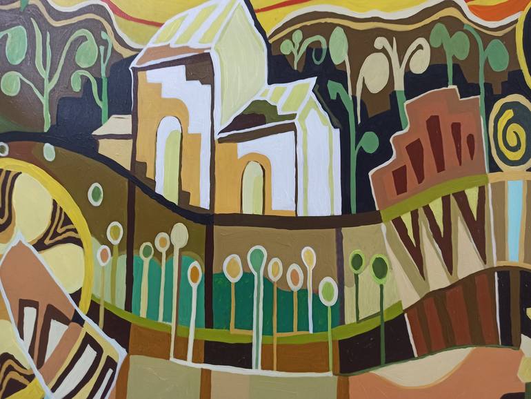Original Cubism Landscape Painting by Phung Wang