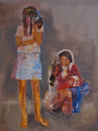 Original People Painting by Dora Klara Farkas-Csamango