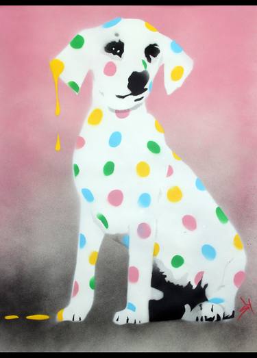 Damien's dotty, spotty, puppy dawg (pink on plain paper) thumb