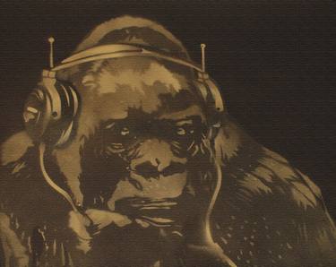 Gorilla in the groove (with steam punk headphones) (on an Urbox). thumb